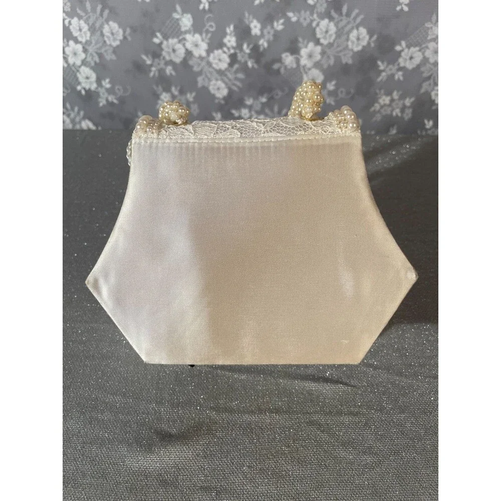 Vintage 80s Mini Purse 1980s Retro White Satin Faux Pearl Bridal Bachelorette